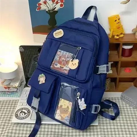 sac à dos lycée patchwork kawaii de grande capacité pour fille, sacoche à crayons pour enfant