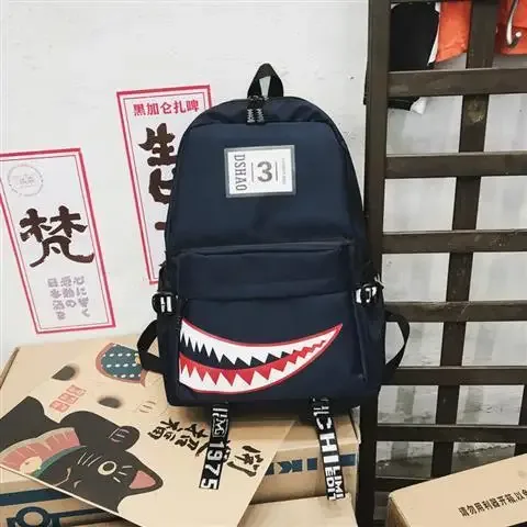 grands sacs à dos tendance pour filles et garçons, sacs à dos d'école imperméables noirs, sacs de voyage pour femmes avec imprimé requin, mochilas escolares