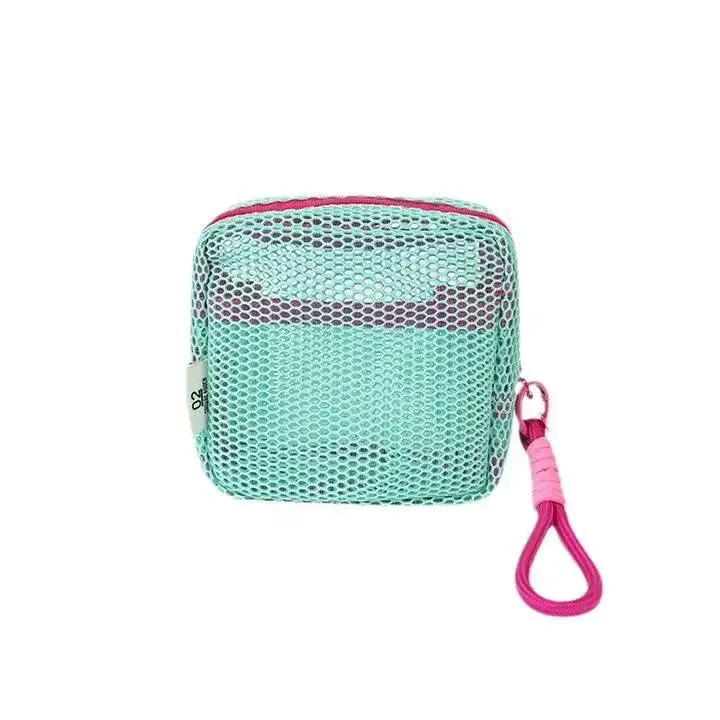 petite pochette de plage en maille transparente, sac à cosmétiques avec sangle de poignet amovible, organisateur de voyage pour crème solaire, clés, câbles