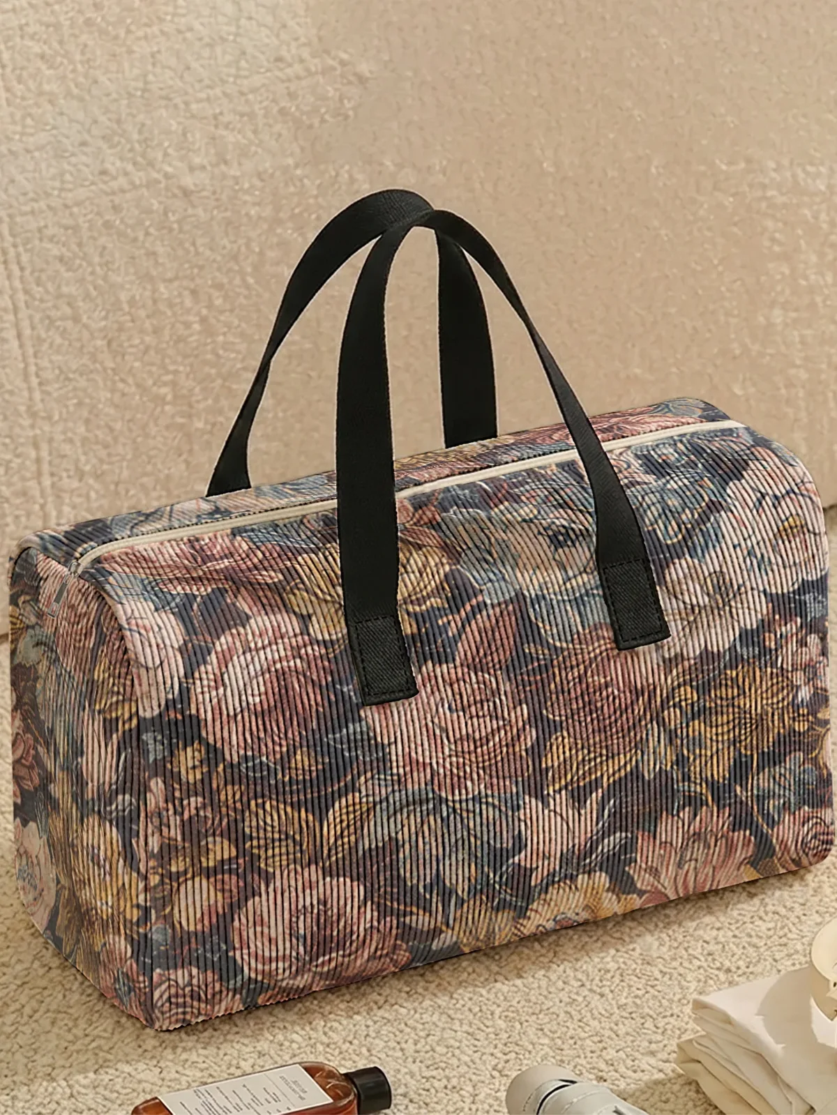 sac de voyage vintage à motif floral pivoine foncé, 2 styles, idéal pour les voyages, la gym, le yoga et le rangement quotidien.
