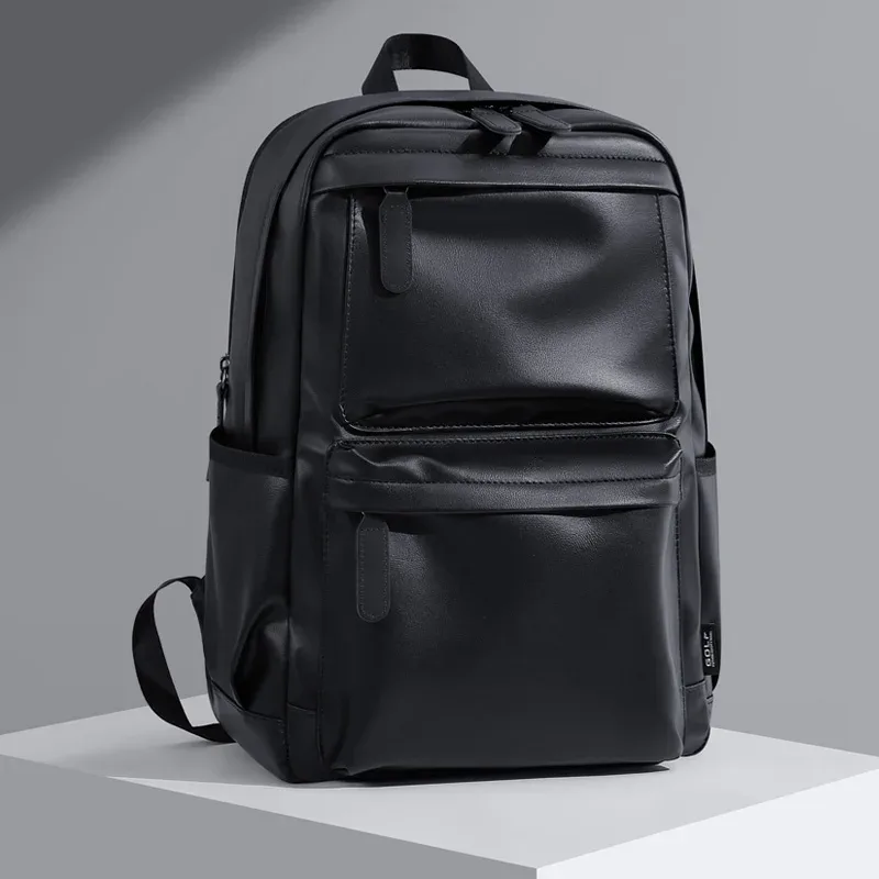 golf-sac à dos en cuir pour homme, sac à dos d'affaires, sac pour ordinateur portable 15 6 pouces, élégant, noir, étanche, multi-compartiments