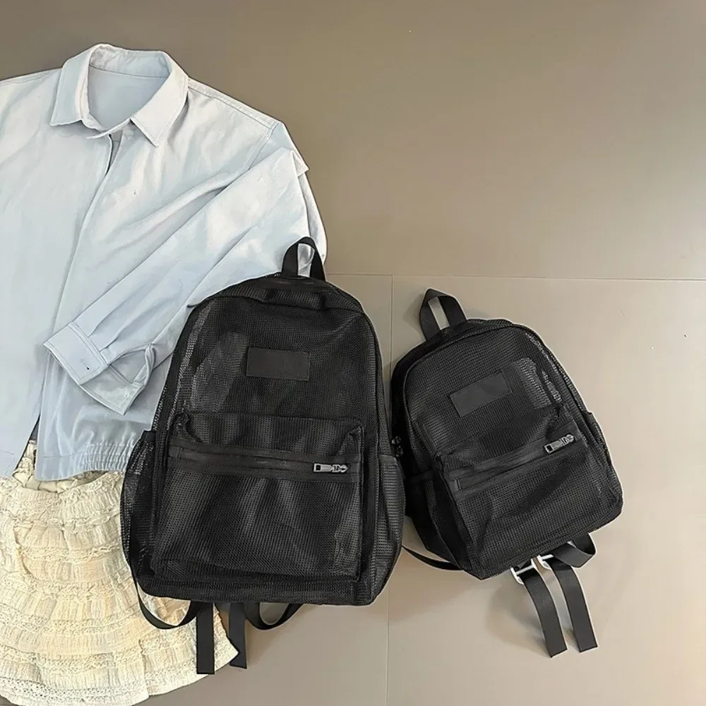 sac à dos en maille respirante, multi-poches, double sangle, sac à dos transparent léger de grande capacité
