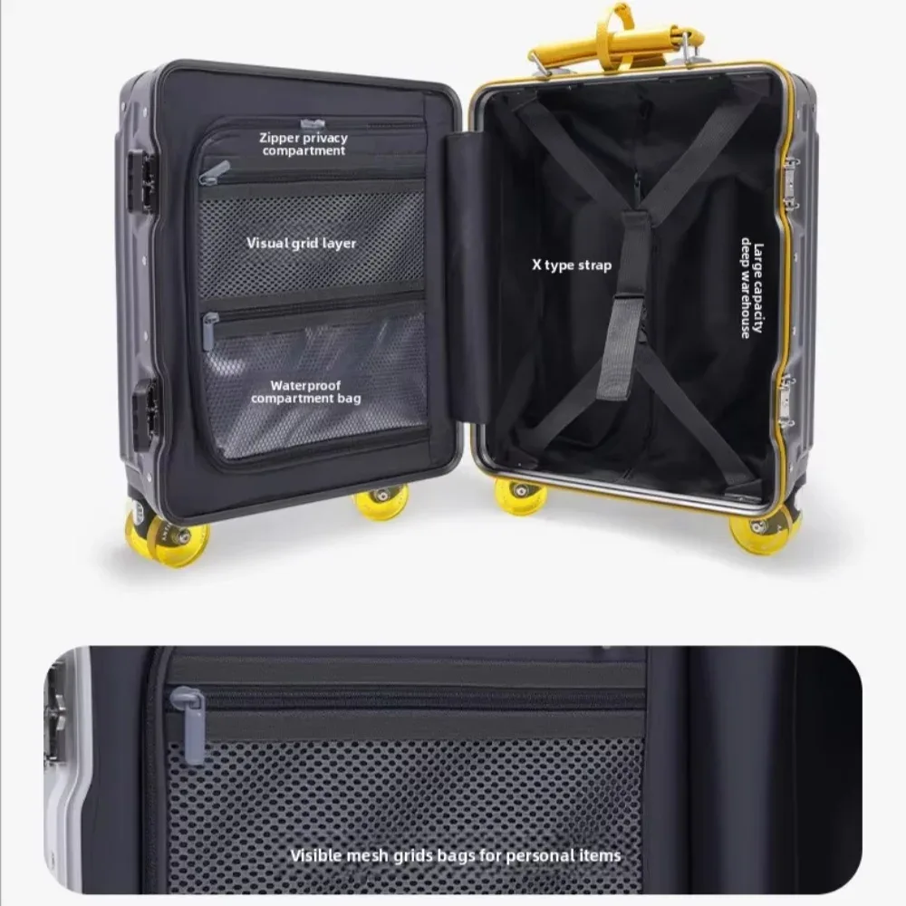 valise à roulettes légère de 14 pouces avec serrure tsa, cadre en aluminium, bagage à main, pas besoin de s'enregistrer à la compagnie aérienne