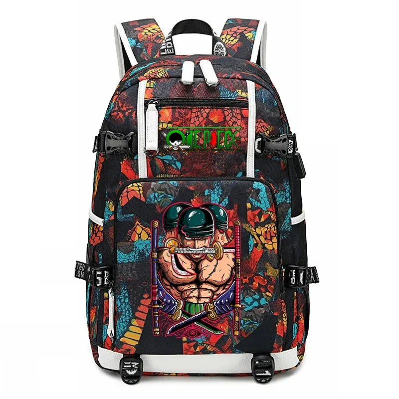 sac à dos d'école imprimé one piece zoro, sac à livres de grande capacité pour étudiants, pour enfants et adolescents
