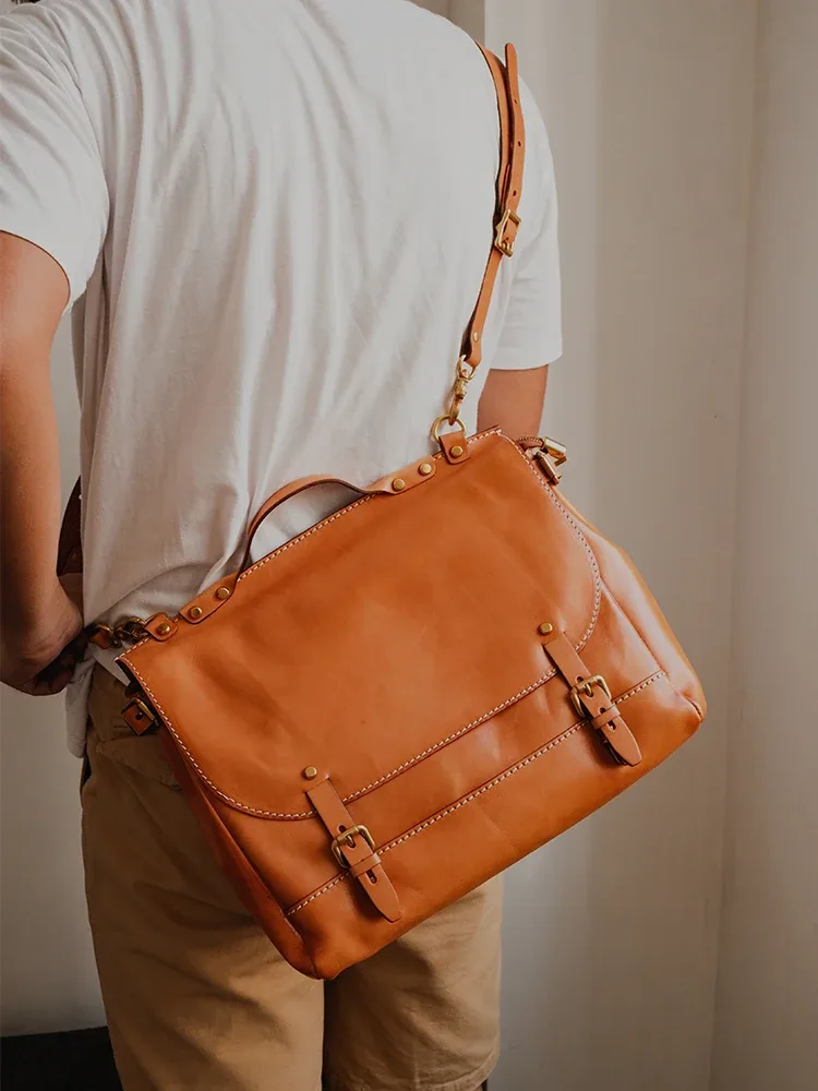 pndme vintage haute qualité en cuir véritable hommes porte-documents mode voyage à la main en cuir de vache travail épaule sac de messager