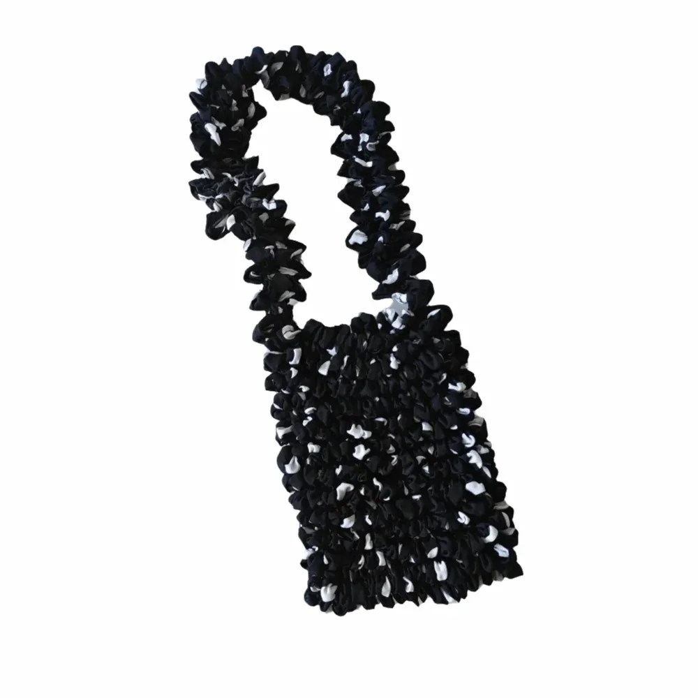 sac bandoulière à bulles grande capacité en polyester souple noir à pois, sac de shopping réutilisable en tissu tissé