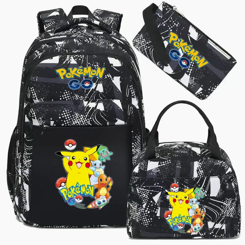 sac à dos camouflage pikachu tendance avec sac à déjeuner pour adolescents, sacs d'école pour étudiants, ensemble de voyage décontracté