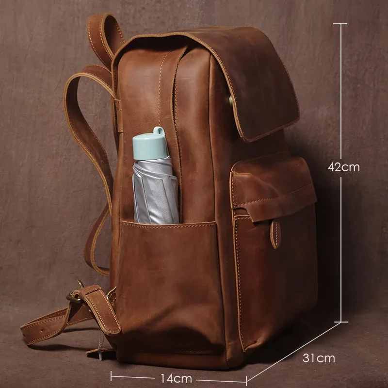 guro vintage sac à dos en cuir véritable week-end pour hommes sacs à dos de voyage de luxe haut crazy horse cartable en peau de vache pour ordinateur portable 16 pouces