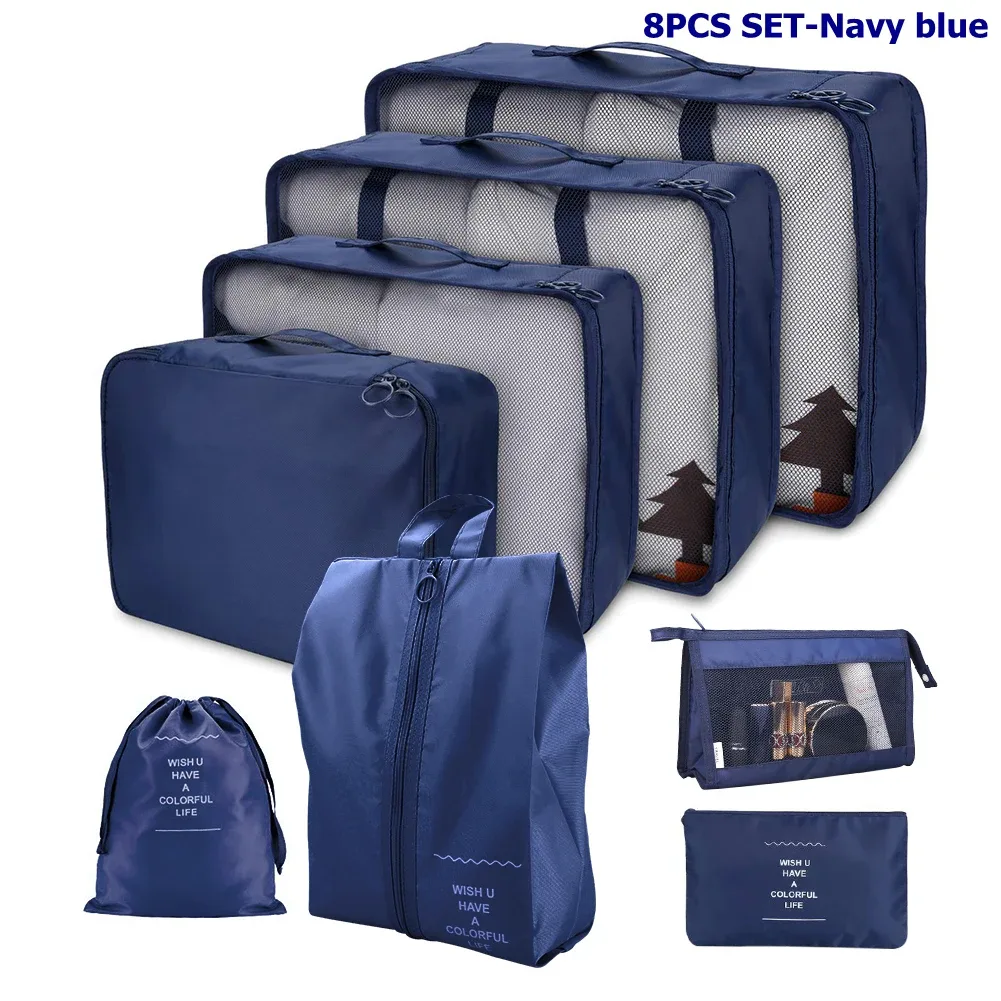 8/6 pièces ensemble sac de rangement de voyage grande capacité bagages vêtements tri organisateur valise pochette étui essentiels chaussures emballage cube