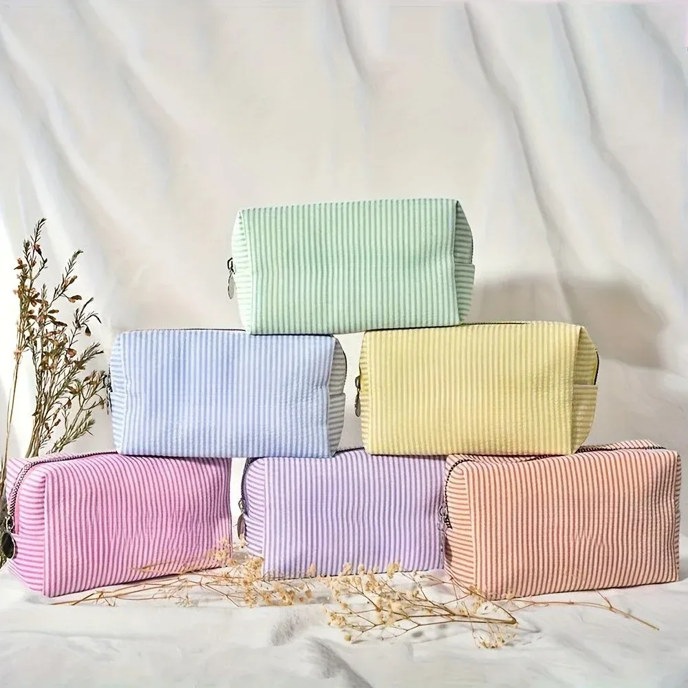trousse de toilette de voyage rayée, pochette de maquillage à fermeture éclair, organisateur de cosmétiques pour voyage, école ou usage domestique, essentiels pour dortoir, 1 pièce