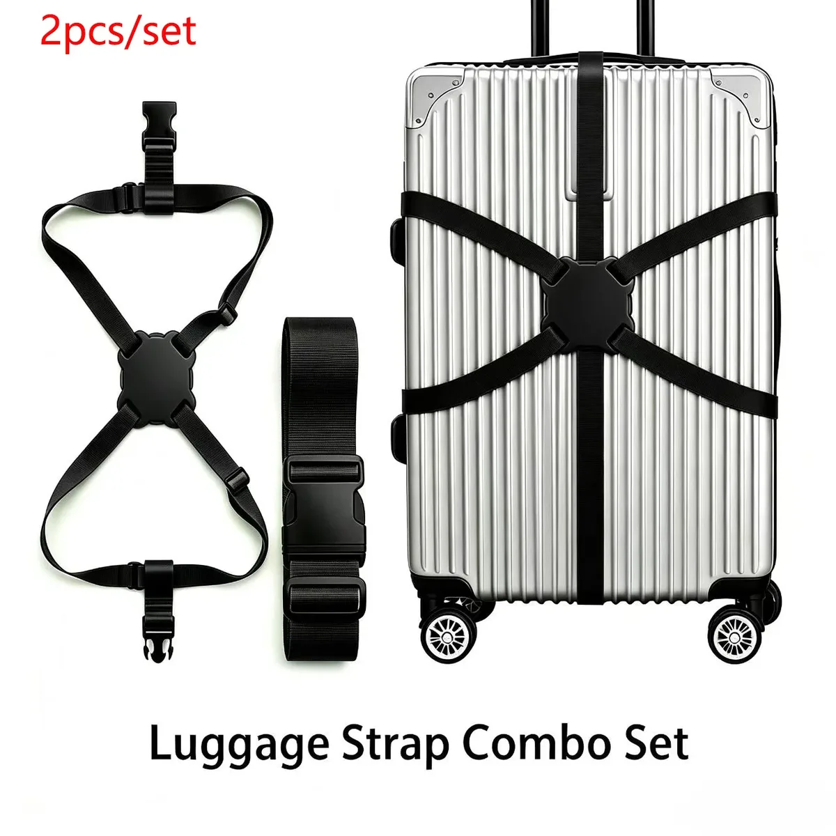 ensemble de 2 sangles de bagage (incluant 1 sangle standard + 1 sangle en forme de huit), ensemble de sangles de bagage hautement élastiques avec renfort anti-explosion, longueur réglable de 20 à 32 pouces (cm), universel pour valises à roulettes, sangle de fixation anti-rupture et sécurisée pour les voyages d'affaires, accessoire de voyage portable multifonctionnel
