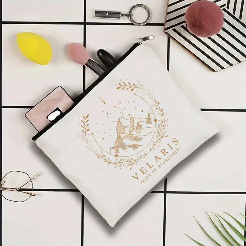 trousse de maquillage en toile velaris, pochette à cosmétiques hello feyredarling fantasy bookish avec fermeture éclair, organisateur de toilette portable pour voyage