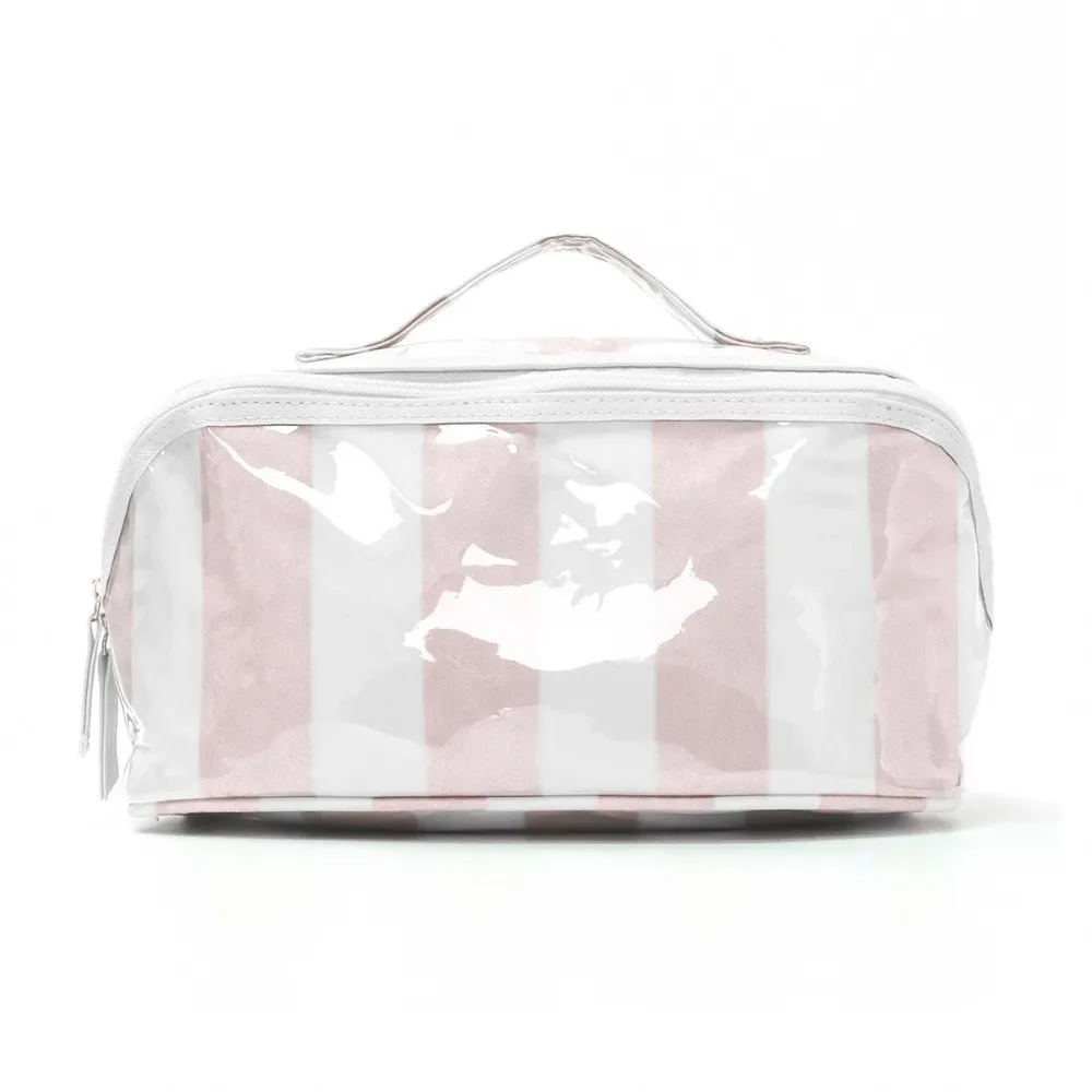 sac à cosmétiques rayé durable, léger et portable, grande capacité, organisateur de maquillage en pvc, couleur contrastée, rangement polyvalent