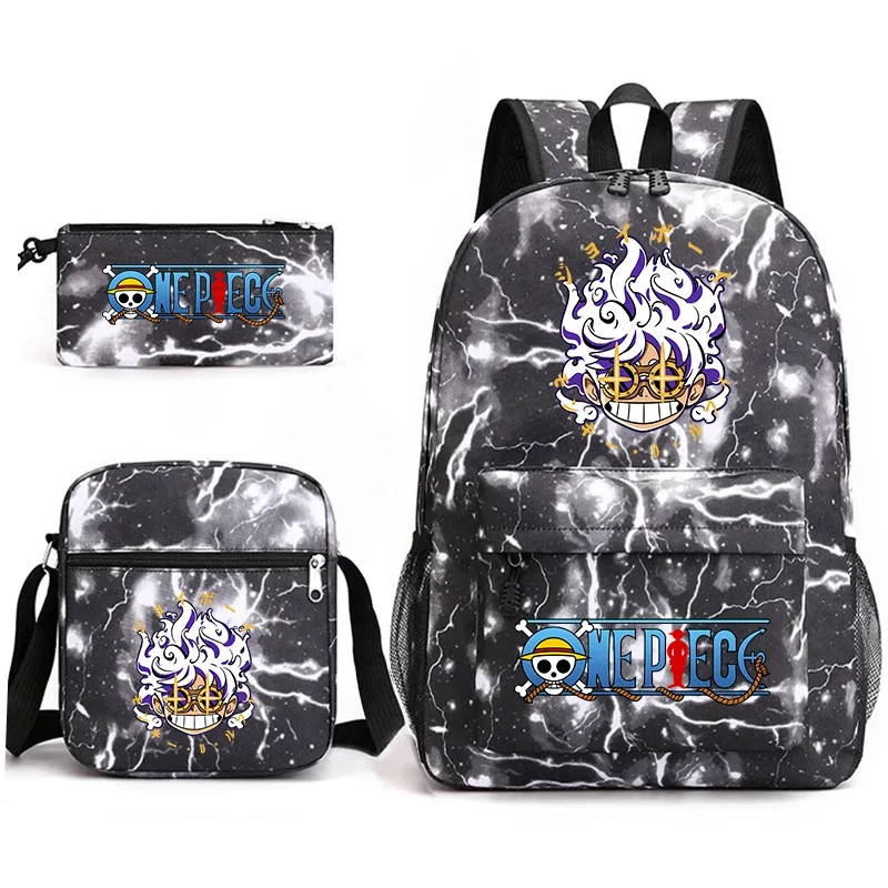 ensemble de sacs à dos d'école imprimés one piece luffy, 3 en 1, sac à bandoulière, trousse à crayons pour garçons, filles, enfants