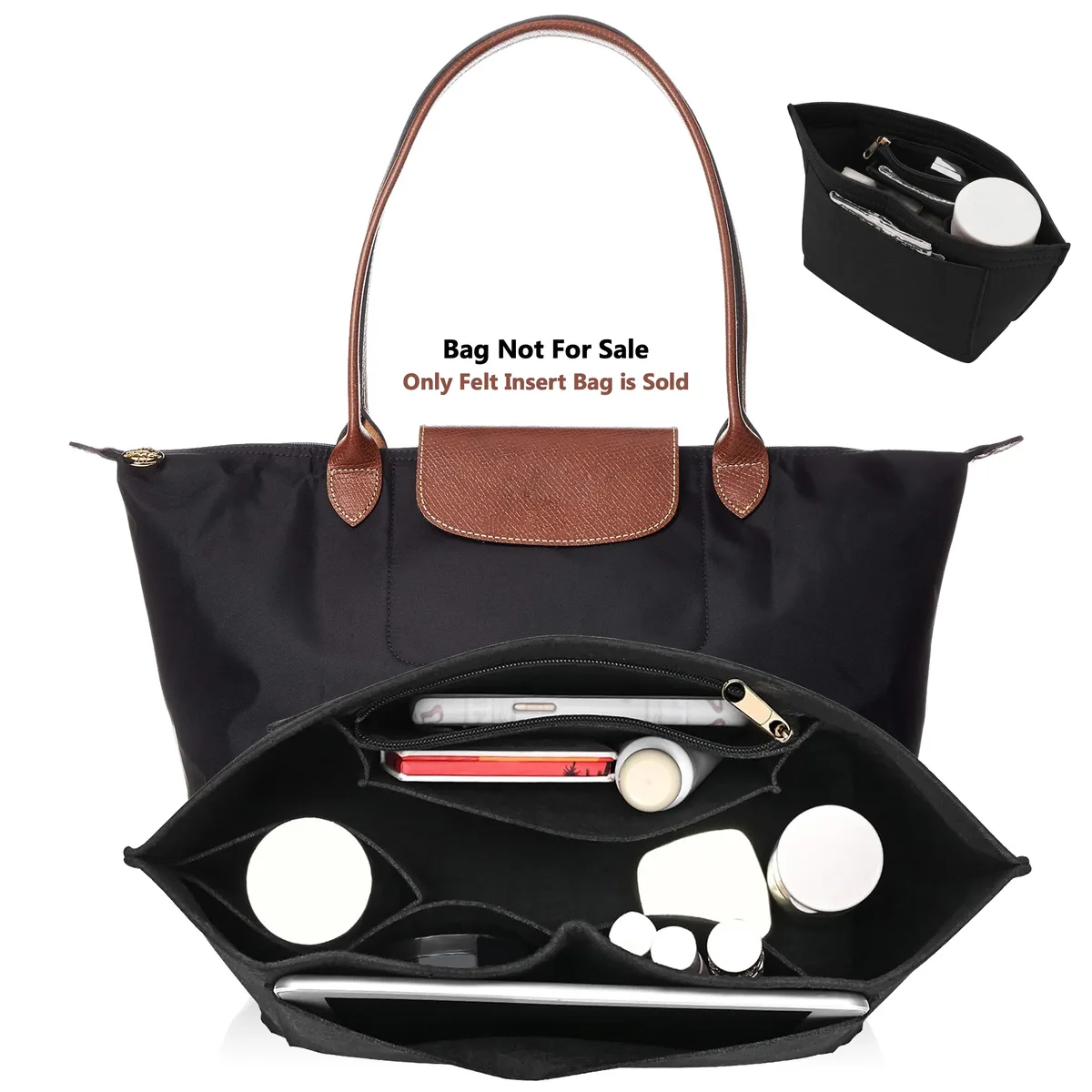 Organisateur de sac, insert en feutre pour sac à main, insert portable pour maquillage et voyage, organisateur de sac à main, sac intérieur pour sac fourre-tout de grande taille