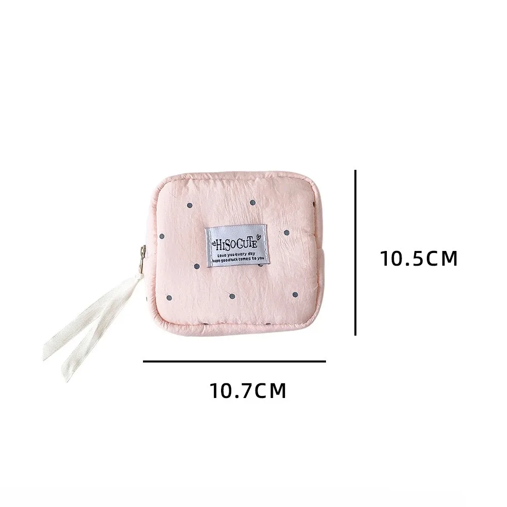 pochette cosmétique carrée à pois, petite pochette portable pour rouge à lèvres, sac de rangement simple pour serviettes hygiéniques pour étudiantes