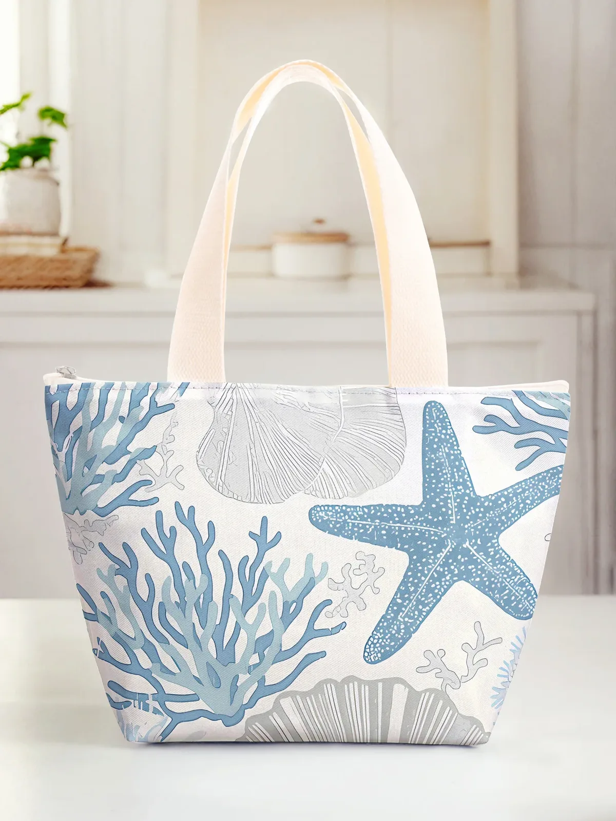 sac fourre-tout à motif marin avec fermeture éclair, grande capacité, sac à bandoulière décontracté pour femme, sac de plage, sac de shopping quotidien