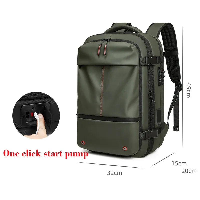 sac à dos de voyage pour homme avec pompe de compression à un clic, sac à dos pour ordinateur portable, randonnée, affaires, 17 pouces, sac à dos scolaire extensible