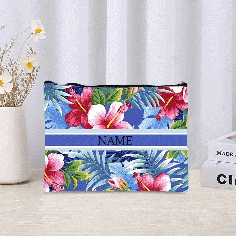 pochette de maquillage personnalisée de luxe avec nom floral, pochette de maquillage personnalisée, organisateur de rouge à lèvres de voyage, pochette de maquillage tendance, sac à main en toile