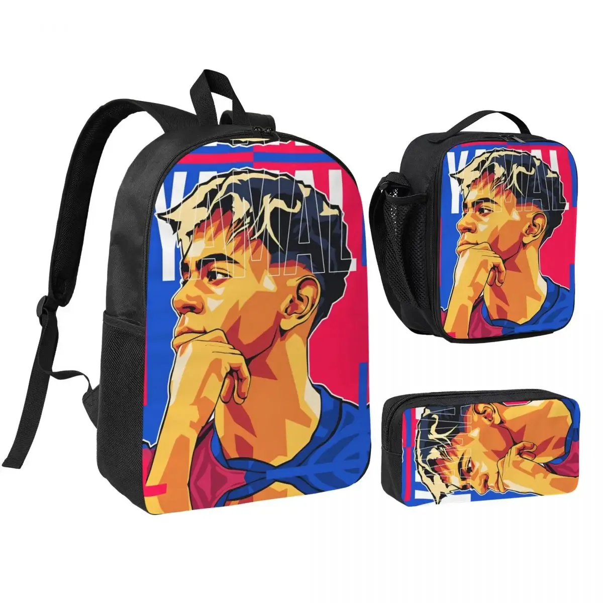 3pecs/ensemble lamine y-yamal football sac à dos pour étudiant haute capacité sac à bandoulière sac à déjeuner trousse à crayons