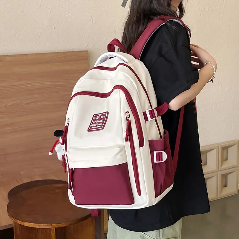 sac à dos de voyage décontracté grande capacité pour étudiants, sac en nylon imperméable avec compartiment pour ordinateur, sac à double bandoulière