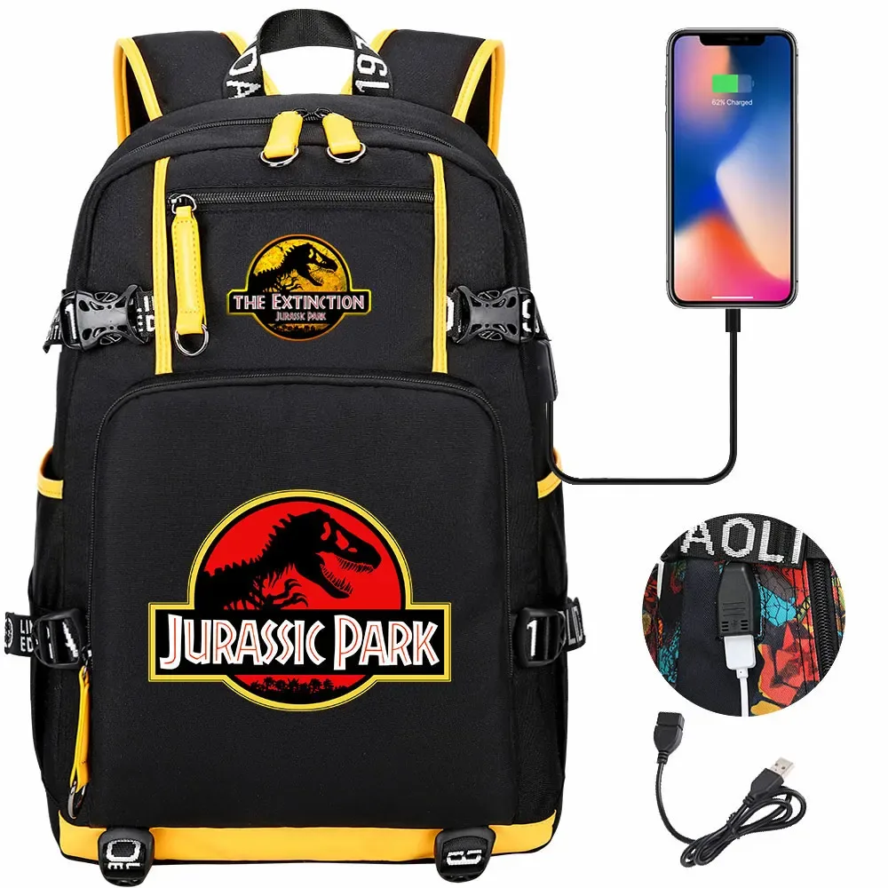 jurassic park world dinosaure sac à dos usb grande capacité étudiant mochila femmes hommes ordinateur portable garçon fille enfants retour à l'école livre sacs