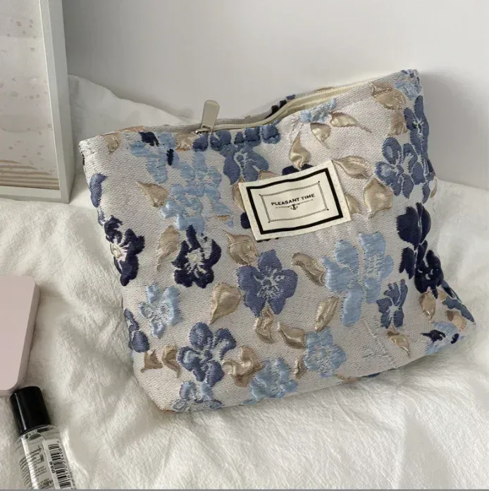 sac à cosmétiques brodé en velours côtelé, pochette, grands sacs de rangement de maquillage, pochette à cosmétiques coréenne pour femmes, trousse de toilette mignonne et de beauté