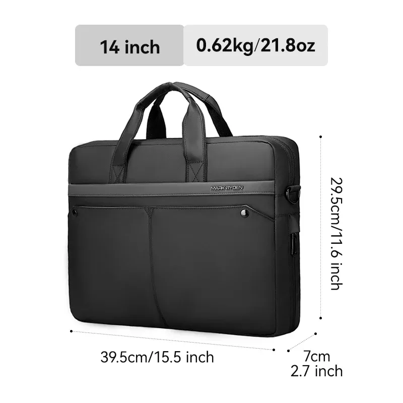 mark ryden porte-documents pour ordinateur portable en tissu oxford résistant à l'eau, sac à main professionnel extensible de 14/15,6 pouces