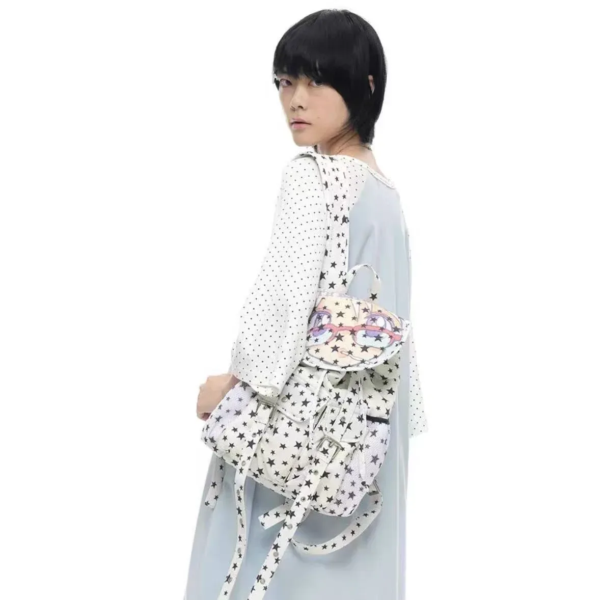 harajuku corée y2k sac à dos école mignon anime illustration fille imprimer sacs à dos étoiles pleine impression sac à dos