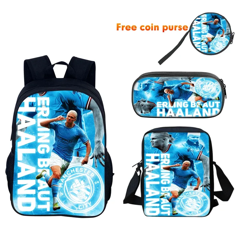 Haaland-Sac à Dos Durable d'École pour Garçon et Fille, Trousse à Crayons, Ordinateur, Football, Livre de dehors, Meilleur Cadeau, Ensemble de 3 Pièces