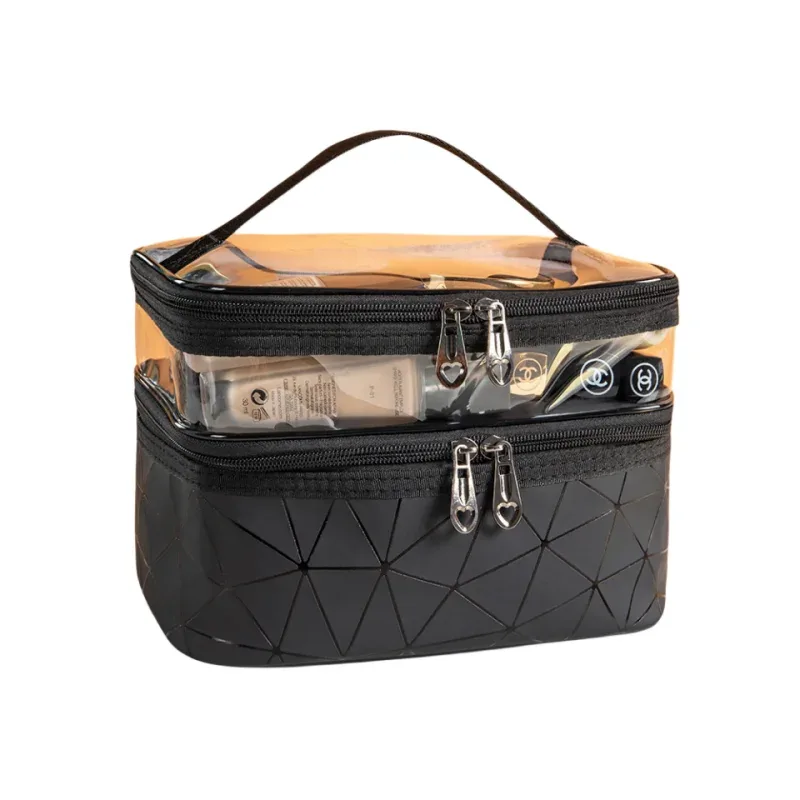 double trousse de maquillage portable de grande capacité, version coréenne, sac de toilette multifonctionnel de voyage ringer, sac de rangement portable