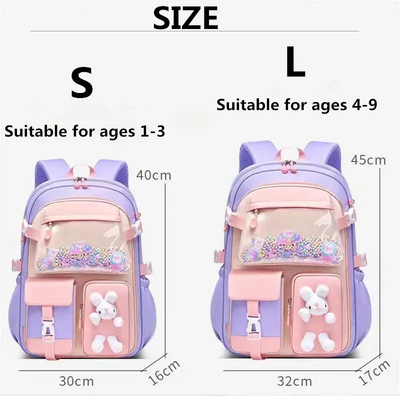sac à dos adorable en forme de lapin pour adolescentes, cartable mignon de dessin animé pour filles de l'école primaire, sac à dos de voyage en 2 tailles pour les élèves de la 1ère à la 9ème année