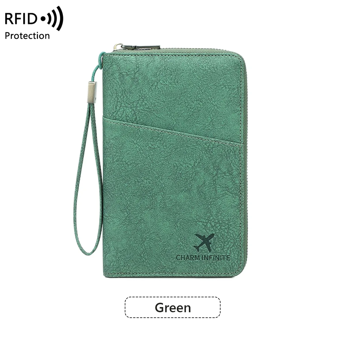 sac de passeport multifonctionnel bloquant rfid, porte-documents de voyage avec portefeuille de rangement de billets à longue fermeture éclair pour plusieurs passeports
