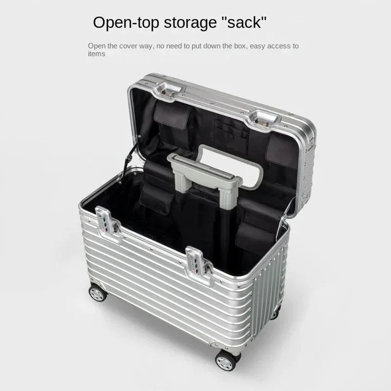 valise en aluminium 100%, étui pour appareil photo de photographie à ouverture supérieure, valise de cabine à main de 18/20 pouces, serrure par mot de passe, boîte à outils pour bagages