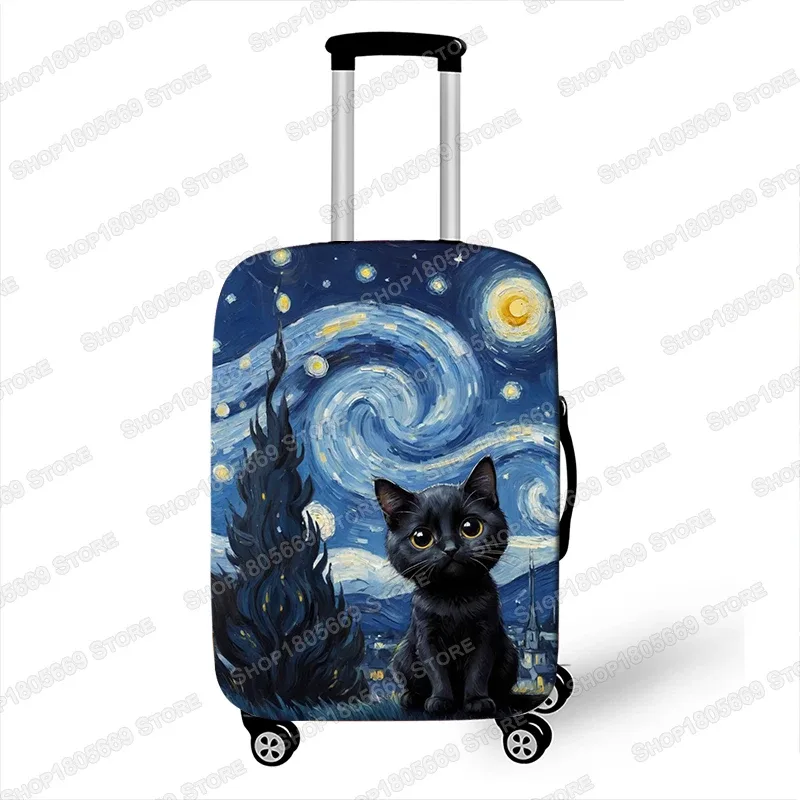 peinture à l'huile van gogh chat noir housses de bagages pour voyage la nuit étoilée housses de valise boîtier de chariot housse de protection cadeau