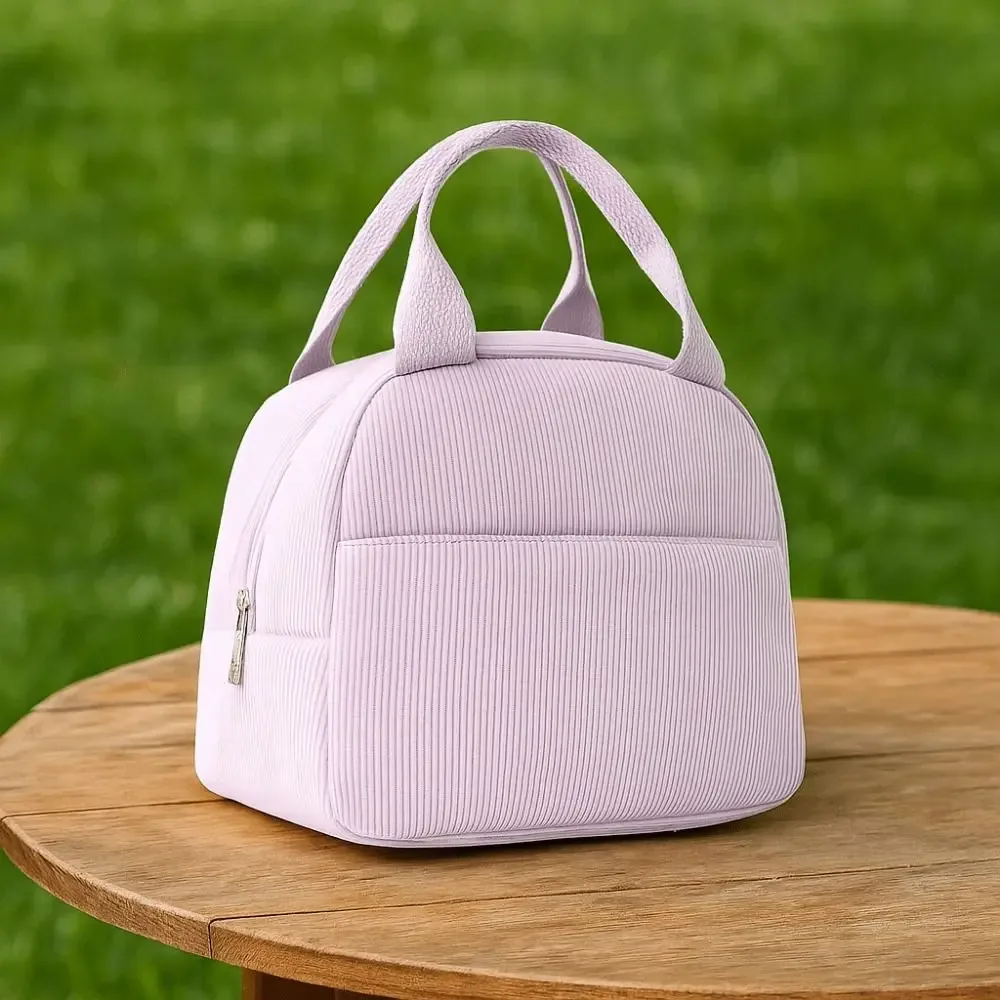 sac isotherme compact en velours côtelé, sac à déjeuner portable, sac de rangement grande capacité, sac à main minimaliste pour pique-nique