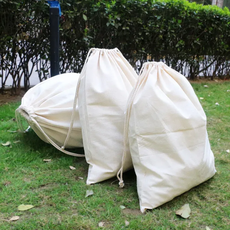 sac de rangement en toile de coton de grande taille, sacs de rangement pour vêtements, couette et jouets, ficelle de proximité pour la maison, 48x60cm, 65x75cm, 75x120cm