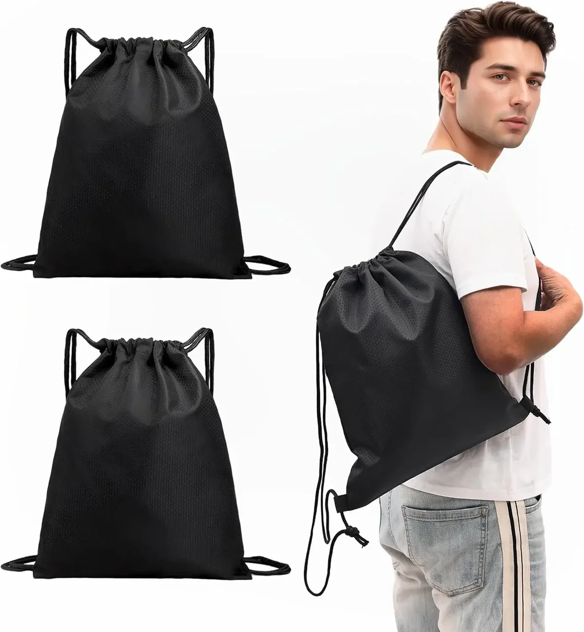 lot de 2 sacs à dos à cordon de serrage en polyester 210d résistant à l'eau, sac de sport léger pour voyage, école, camping