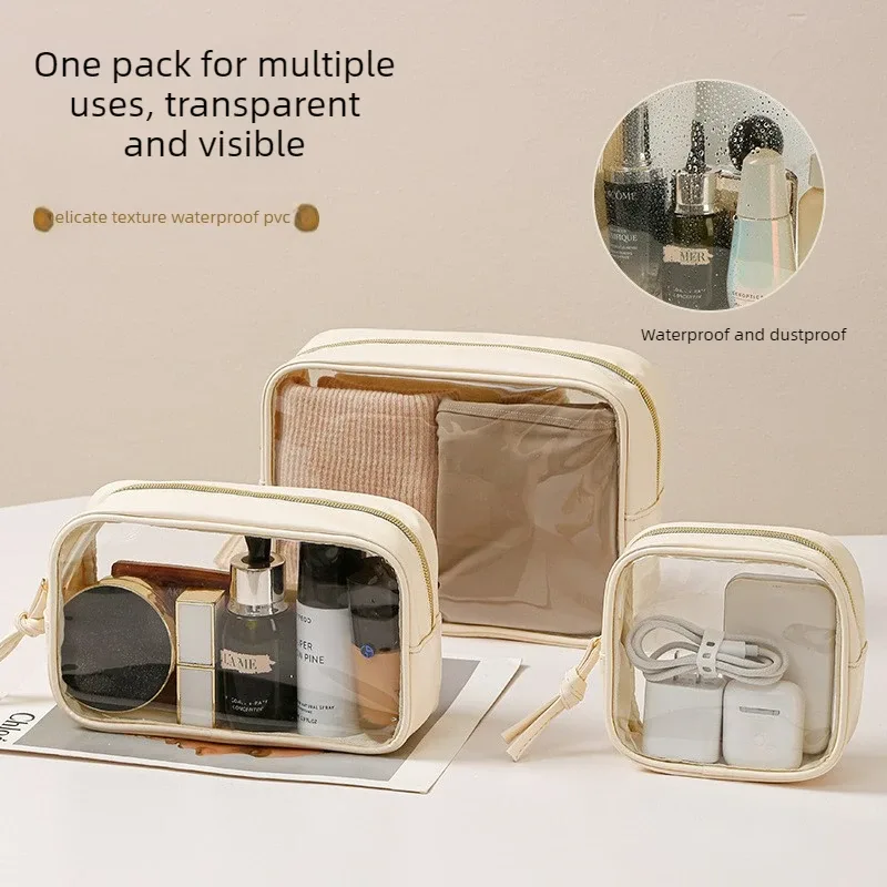 sac cosmétique en pvc transparent épaissi, sac cosmétique imperméable, sac de rangement de toilette multifonctionnel portable avec poignée