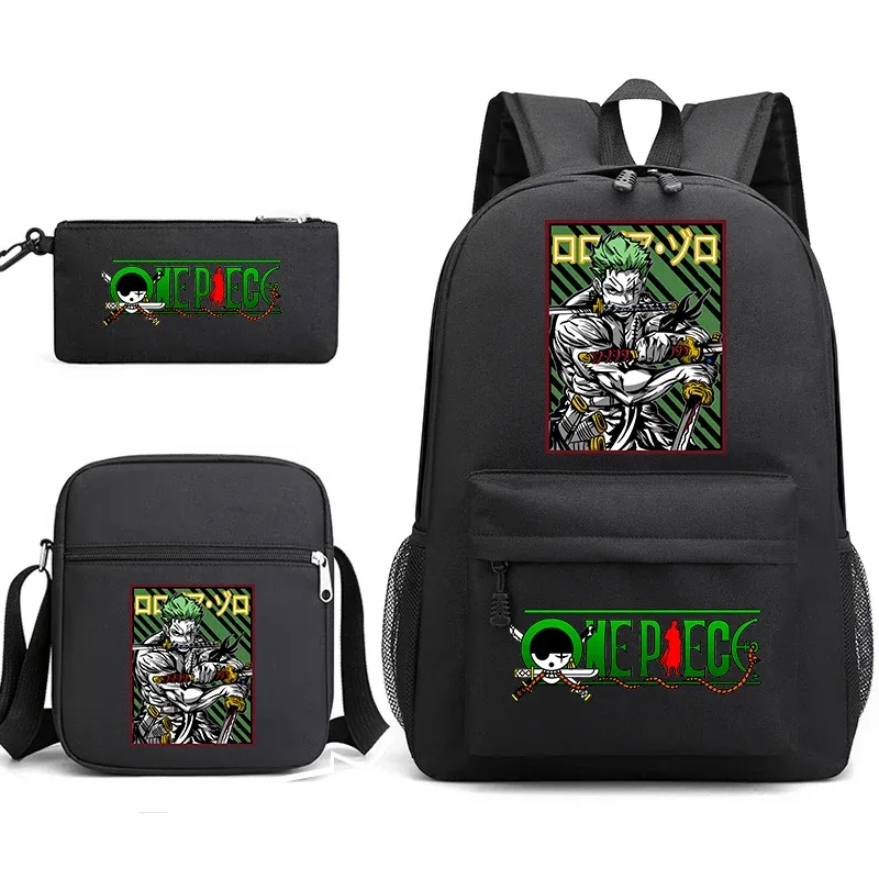 Ensemble de sacs à dos graphiques One Piece Zoro pour enfants et adolescents avec sac à bandoulière et trousse à crayons