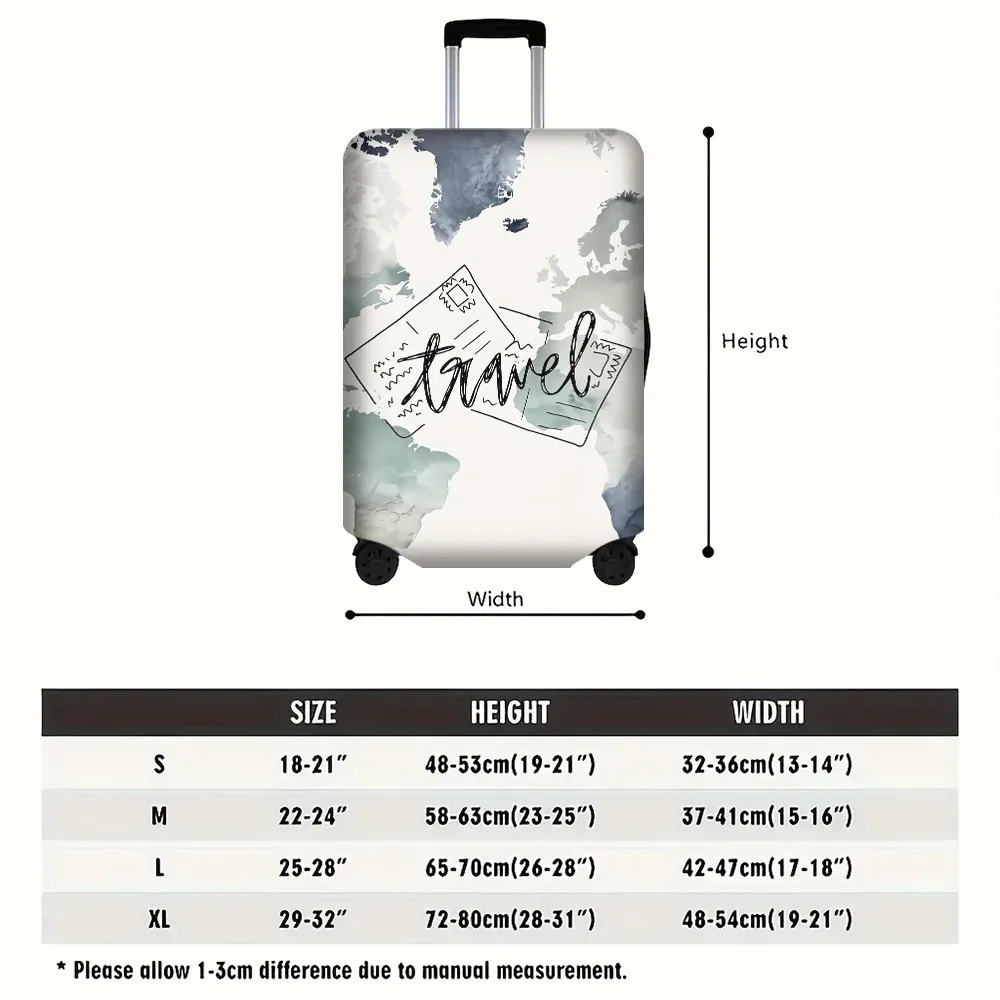 1 housse de bagage imprimée avec la carte du monde, pour bagages de 18 à 32 pouces ; accessoires de voyage anti-poussière et élastiques pour une protection efficace