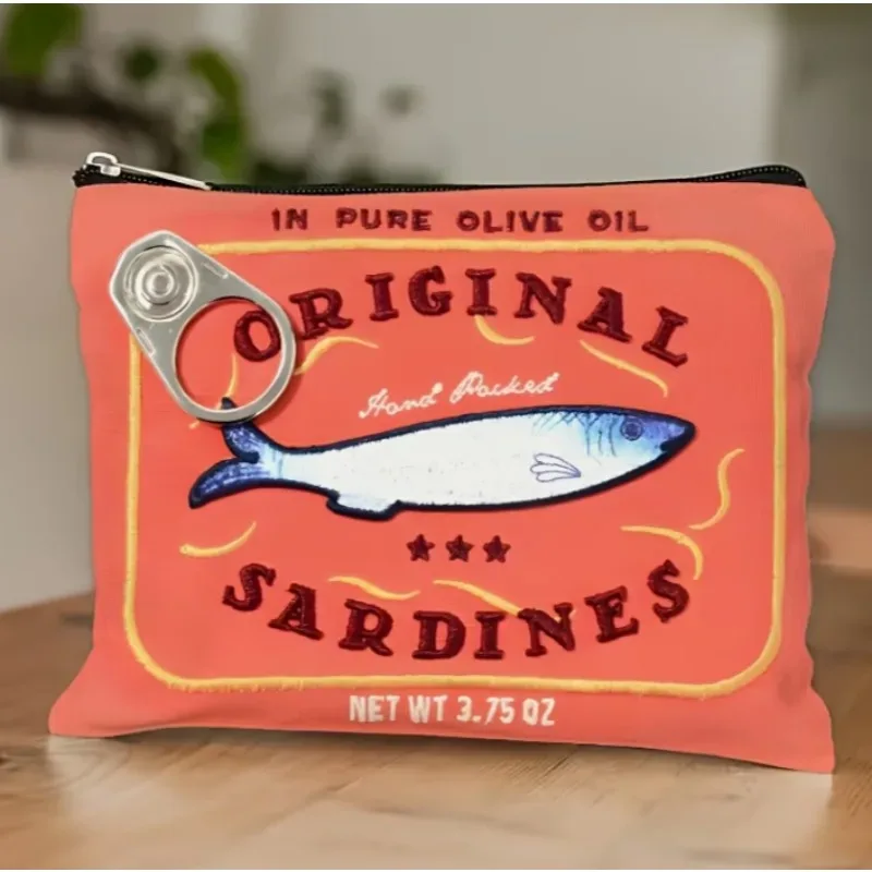 1 pochette à maquillage en forme de boîte de conserve de sardines kawaii, sac cosmétique créatif, sac cosmétique de voyage pour les vacances, les affaires, le fitness, le camping