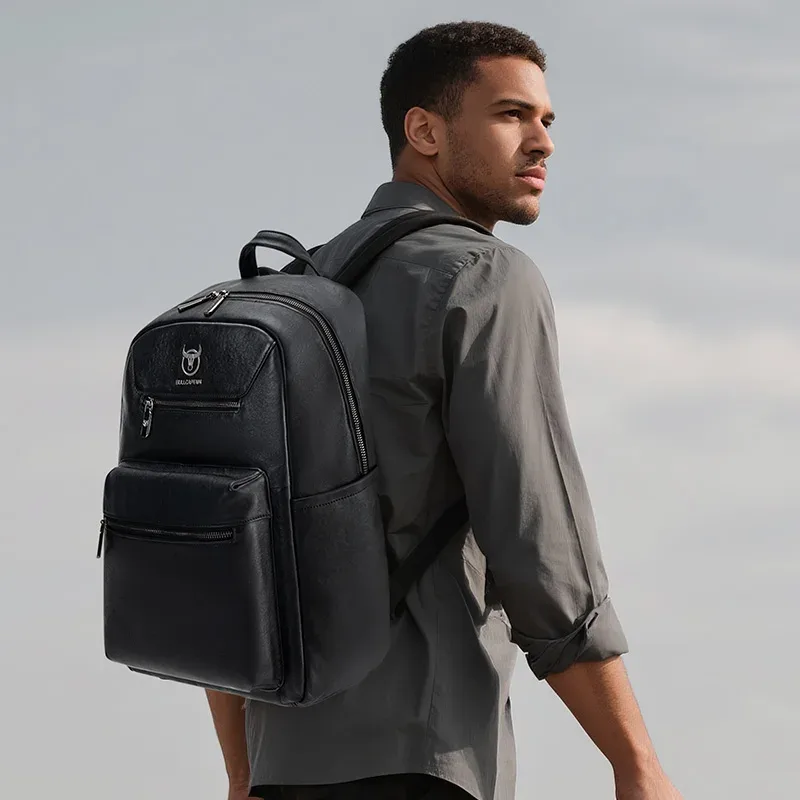 bullcaptain hommes sac à dos en cuir véritable sacoche porte-documents bureau décontracté voyage ordinateur portable bureau affaires sport épaule sac à dos