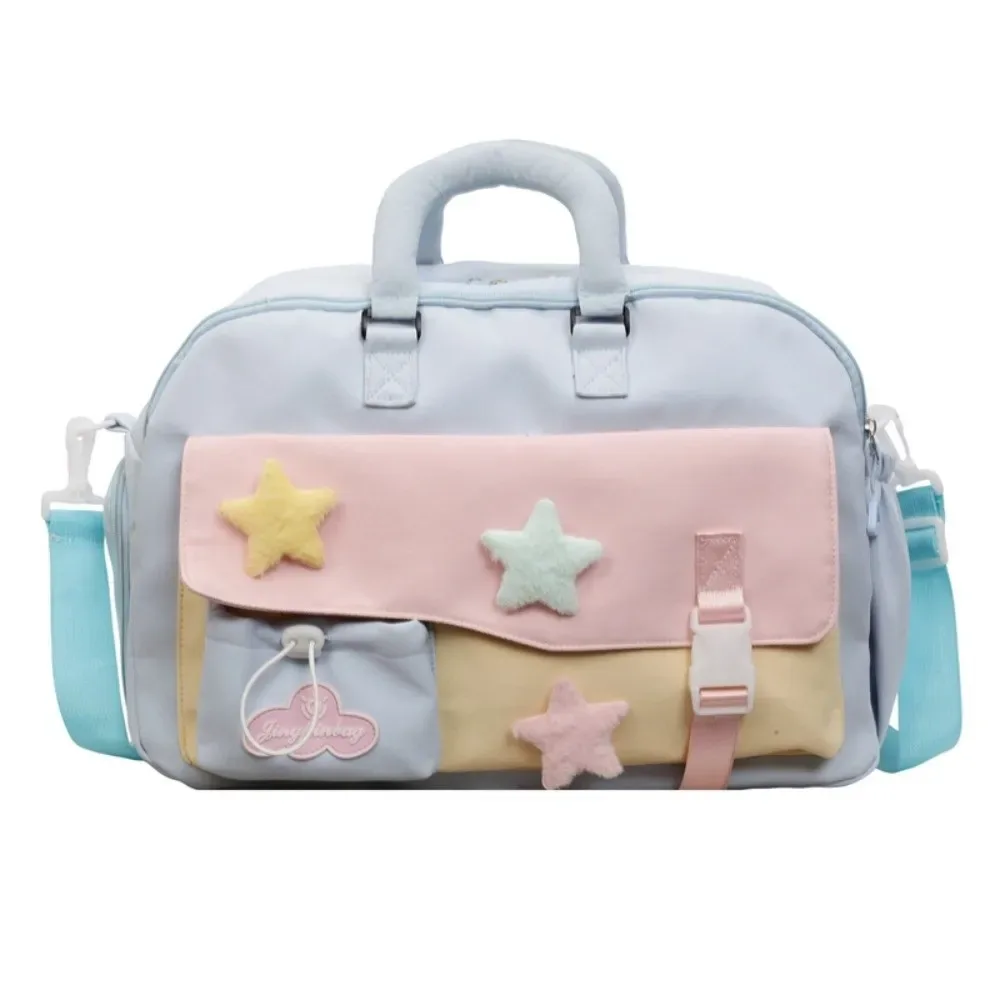 sac de voyage de grande capacité, couleur macaron, sac de sport à bandoulière multi-poches, sac à main portable en polyester, idéal pour les courts séjours.