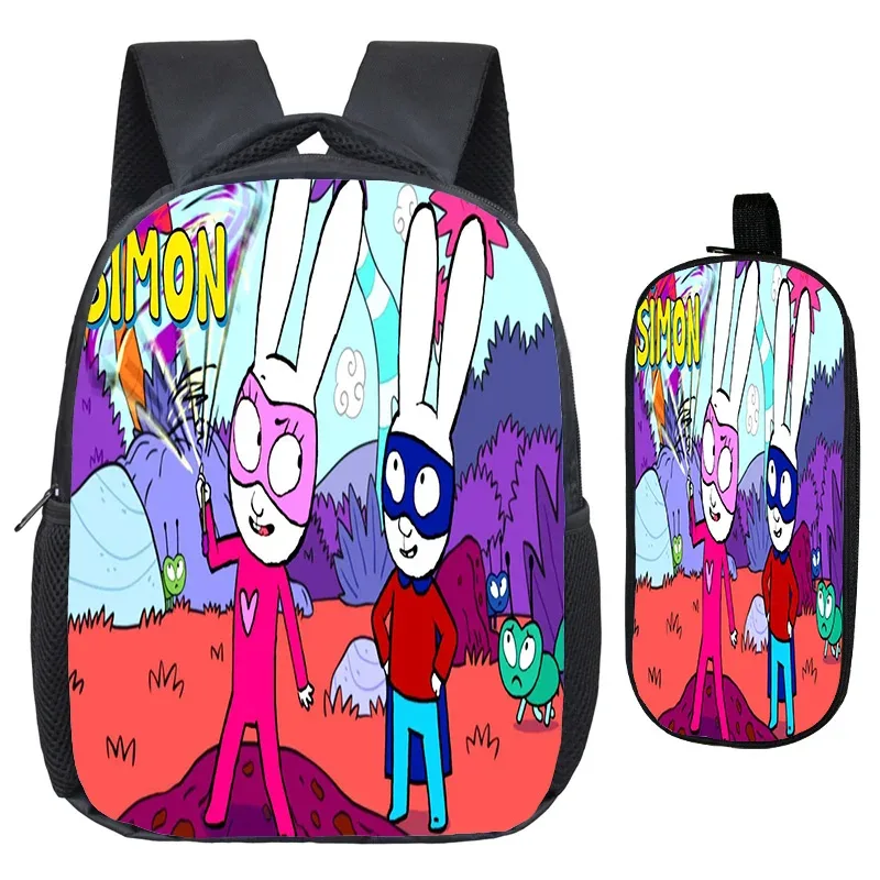 sac à dos simon super rabbit, trousse à crayons 2 pièces, sacs à dos décontractés pour garçons et filles, sac à dos personnalisé pour étudiants, sac de retour à l'école pour enfants, mochila
