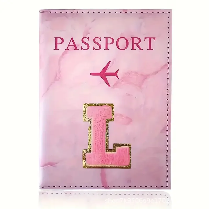 porte-passeport en cuir pu rose avec étiquette brodée, étui pour billets et cartes de crédit, accessoires de voyage