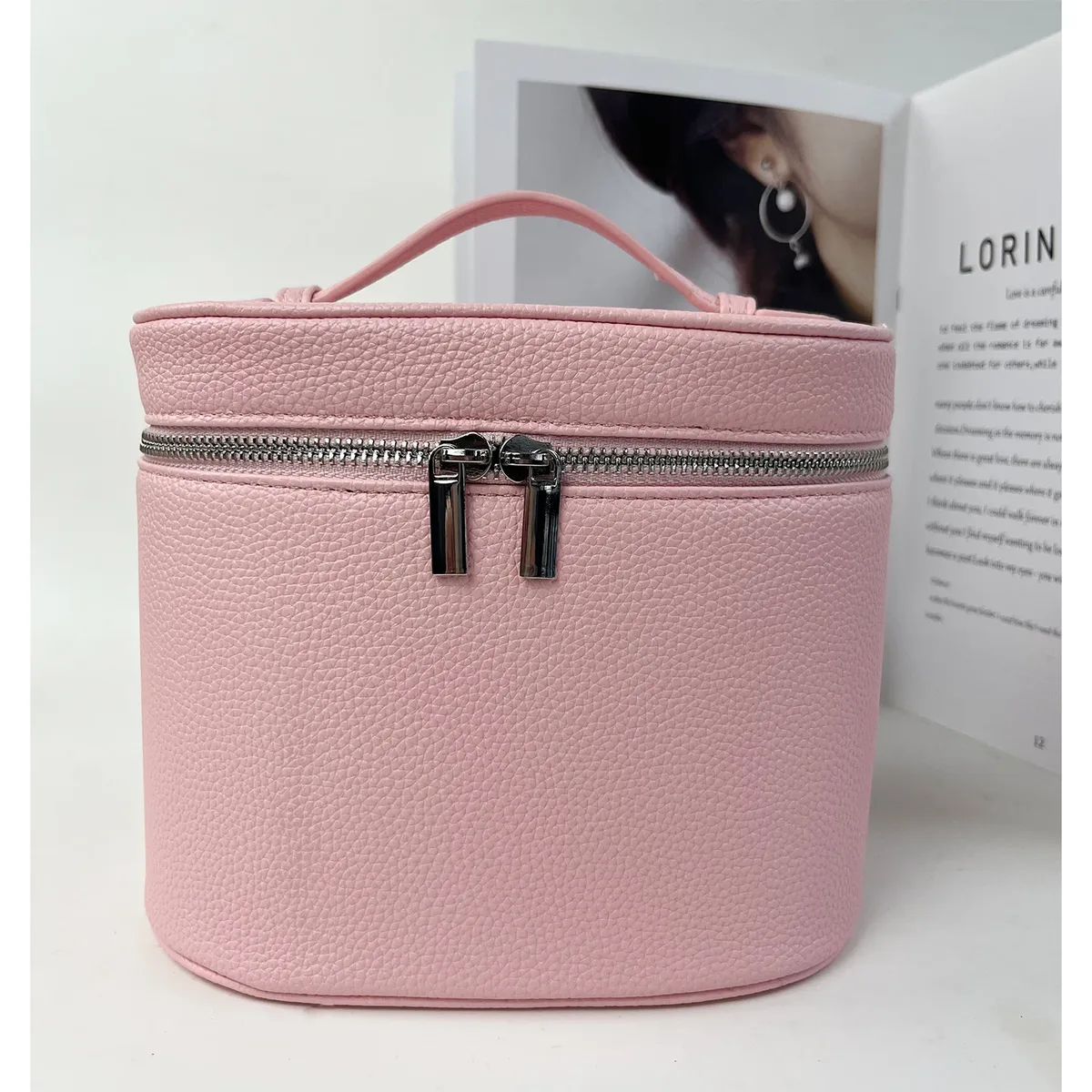 trousse à cosmétiques ronde à main pour femmes, impression gratuite, pubucket rond, trousse de vanité, produit de soins de la peau, sac de rangement de cosmétiques
