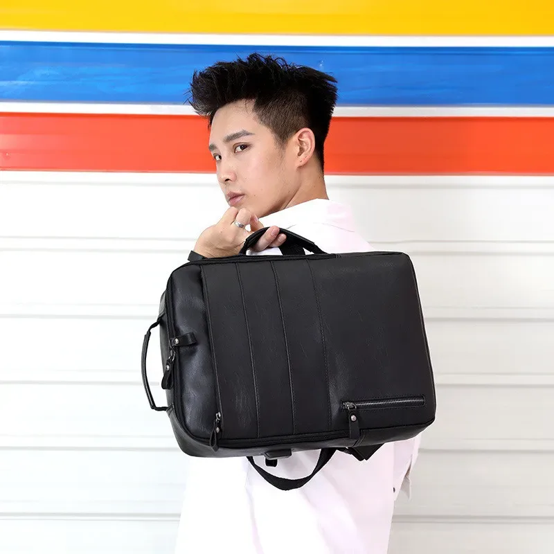 sacs à dos d'affaires pour hommes étanche en cuir pu pochette d'ordinateur grande capacité usb charge sac à dos mâle mode voyage sac à dos sac