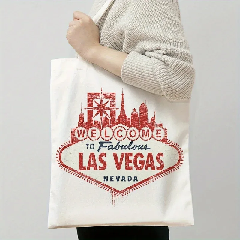 sac fourre-tout en toile 1las vegas skyline, sac de courses réutilisable, adapté à un usage quotidien, aux déplacements, aux voyages et aux cadeaux, sac de courses réutilisable