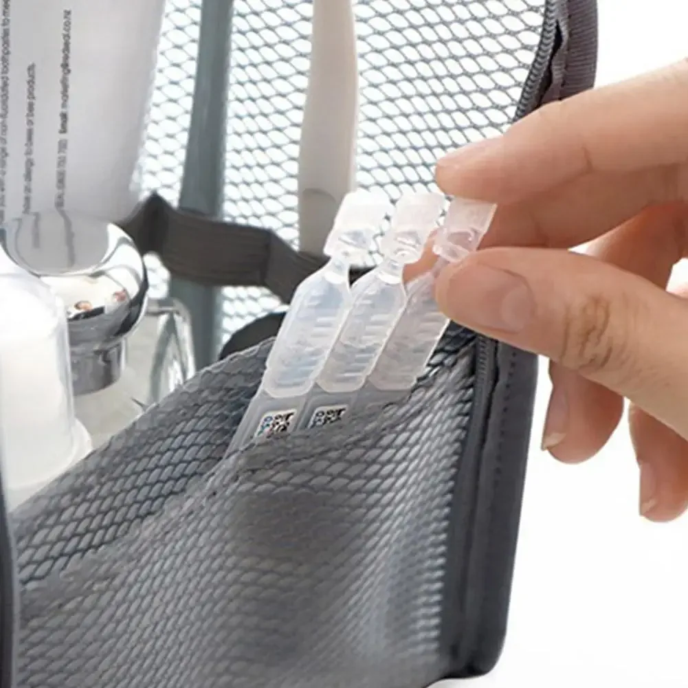 trousse de toilette portable en tissu maillé, légère, pliable, à suspendre, pour brosse à dents et voyages